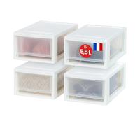 Iris Ohyama, Tiroir de rangement, Commode de chambre, Tour de rangement plastique bureau, Lot de 4, Blanc, pour Bureau, Garage, Chambre à coucher, Sans BPA, MSD-1