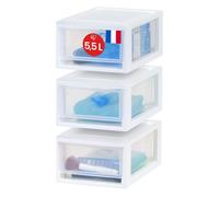 Iris Ohyama, Tiroir de rangement en Plastique Transparent, Empilable, Blanc, 7L, Lot de 3, Multifonctionnel, Contenu Visible, pour Salle de bain, Jouets, Bureau, Coffre, Organisateur, sans BPA, MSD-1
