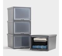 Iris Ohyama, Tiroirs en Plastique Empilables, Commode de chambre, Chaussures, 40L, Set de 4, Grand, Gris foncé, Porte à rabat, pour Placard, Chambre, Entrée, Sans BPA, Organisateur, Tour, BCF-500
