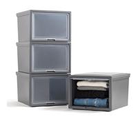 Iris Ohyama, Tiroirs en Plastique Empilables pour Vêtement, 40L, Set de 4, Gris foncé, Porte à rabat, pour Placard, Chambre