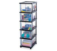 Iris Ohyama, Tour de rangement, 5 Grands Tiroirs, Noir, KMC-305 | Caisson de bureau et organisateur sur roulettes. Un meuble rangement parfait comme rangement pour espace de travail