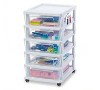 Iris Ohyama, Tour de rangement, 5 Tiroirs Compacts, Blanc, KMC-350 | Caisson de bureau et organisateur sur roulettes. Un meuble rangement parfait comme rangement pour espace de travail
