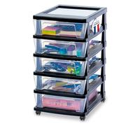 Iris Ohyama, Tour de rangement, 5 Tiroirs Compacts, Noir, KMC-350 | Caisson de bureau et organisateur sur roulettes. Un meuble rangement parfait comme rangement pour espace de travail