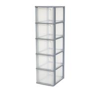 Iris Ohyama, Tour de Rangement Plastique, 5 Grands Tiroirs, Gris, Ouverture Facile, Format A4, A5 & A6, Meuble, Organisateur, pour Bureau, Fourniture Scolaire, Papeterie, Sans BPA, OCH-2500