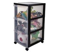Iris Ohyama, Tour de rangement à Roulettes en Plastique, 3 Grands Tiroirs, Noir, Ouverture Facile, Meuble de Rangement, Papeterie, pour Chambre, Salle de Bain, École & Bureau, Sans BPA, DC-303