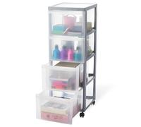 Iris Ohyama, Tour de rangement à Roulettes en Plastique, 4 Grands Tiroirs, Argent, Ouverture Facile, Meuble de Rangement, Papeterie, pour Chambre, Salle de Bain, École & Bureau, Sans BPA, DC-304