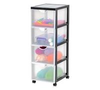 Iris Ohyama, Tour de rangement à Roulettes en Plastique, 4 Grands Tiroirs, Noir, Ouverture Facile, Meuble de Rangement, Papeterie, pour Chambre, Salle de Bain, École & Bureau, Sans BPA, DDDC-304