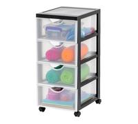 Iris Ohyama, Tour de rangement à Roulettes en Plastique, 4 Tiroirs Moyens, Noir, DDDC-004