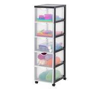 Iris Ohyama, Tour de rangement à Roulettes en Plastique, 5 Grands Tiroirs, Noir, DDDC-305