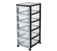 Iris Ohyama, Tour de rangement plastique, Tiroir rangement bureau de 11L, 5 Tiroirs, Avec roues,DC-005, Noir - L40 x P29 x H76 cm