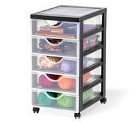 Iris Ohyama, Tour de rangement à Roulettes en Plastique, 5 Petits Tiroirs, Noir, Ouverture Facile, Meuble de Rangement, Papeterie, pour Chambre, Salle de Bain, École & Bureau, Sans BPA, DDDC-350