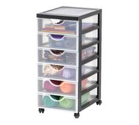 Iris Ohyama, Tour de rangement à Roulettes en Plastique, 6 Petits Tiroirs, Noir, DDDC-360