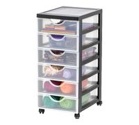 Iris Ohyama, Tour de rangement à Roulettes en Plastique, 6 Petits Tiroirs, Noir, Ouverture Facile, Meuble de Rangement, Papeterie, pour Chambre, Salle de Bain, École & Bureau, Sans BPA, DDDC-360