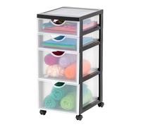 Iris Ohyama, Tour de rangement à Roulettes, Plastique, 2 Grands & 2 Petits Tiroirs, Noir, Ouverture Facile, Meuble de Rangement, Papeterie, pour Chambre, Douche, École & Bureau, Sans BPA, DDDC-322
