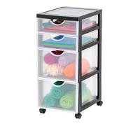 Iris Ohyama, Tour de rangement à Roulettes, Plastique, 2 Grands & 2 Petits Tiroirs, Noir, Ouverture Facile, Meuble de Rangement, Papeterie, pour Chambre, Douche, École & Bureau, Sans BPA, DDDC-322