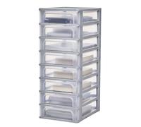 Iris Ohyama, Tour de Rangement Plastique, 8 Petits Tiroirs, Gris, Ouverture Facile, Format A4, A5 & A6, Meuble, Organisateur, pour Bureau, Fourniture Scolaire, Papeterie, sans BPA, OCH-2080