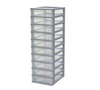 Iris Ohyama, Tour de Rangement Plastique, 10 Petits Tiroirs, Gris, Ouverture Facile, Format A4, A5 & A6, Meuble, Organisateur, pour Bureau, Fourniture Scolaire, Papeterie, Sans BPA, OCH-2100