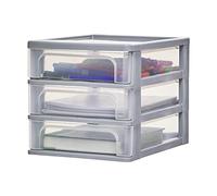 Iris Ohyama, Tour de Rangement Plastique, 3 Petits Tiroirs, Gris, Ouverture Facile, Format A4, Meuble, Organisateur, Fournitures, pour Bureau, Fourniture Scolaire, Papeterie, Sans BPA, OCH-2030