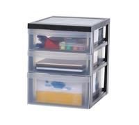 Iris Ohyama, Tour de rangement plastique, 3 tiroirs rangement Bureau dont2 de 7.5L et 1 de 11.25L, Poignée incrustrée, DC-221, Noir - L29 x P40 x H37 cm