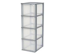 Iris Ohyama, Tour de Rangement Plastique, 4 Grands Tiroirs, Gris, Ouverture Facile, Format A4, A5 & A6, Meuble, Organisateur, pour Bureau, Fourniture Scolaire, Papeterie, Sans BPA, OCH-2400
