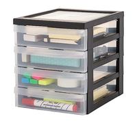 Iris Ohyama, Tour de Rangement Plastique, 4 Petits Tiroirs, Noir, Ouverture Facile, Format A5, Meuble, Organisateur, Fournitures, pour Bureau, Fourniture Scolaire, Papeterie, Sans BPA, DC-A5