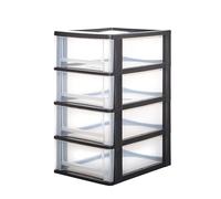 Iris Ohyama, Tour de Rangement Plastique, 4 Tiroirs Moyens, Noir, Ouverture Facile, Format A4, A5 & A6, Meuble, Organisateur, pour Bureau, Fourniture Scolaire, Papeterie, Sans BPA, DDOCH-2004