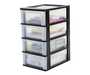 Iris Ohyama, Tour de Rangement Plastique, 4 Tiroirs Moyens, Noir, Ouverture Facile, Format A4, A5 & A6, Meuble, Organisateur, pour Bureau, Fourniture Scolaire, Papeterie, Sans BPA, OCH-2004