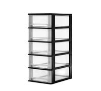 Iris Ohyama, Tour de Rangement Plastique, 5 Tiroirs Moyens, Noir, Ouverture Facile, Format A4, A5 & A6, Meuble, Organisateur, pour Bureau, Fourniture Scolaire, Papeterie, Sans BPA, DDOCH-2005