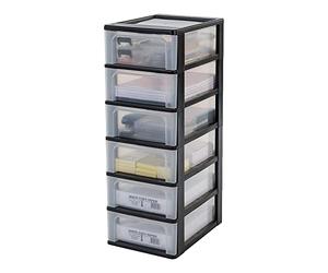 Iris Ohyama, Tour de Rangement Plastique, 6 Tiroirs Moyens, Noir, Ouverture Facile, Format A4, A5 & A6, Meuble, Organisateur, pour Bureau, Fourniture Scolaire, Papeterie, Sans BPA, OCH-2006
