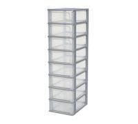 Iris Ohyama, Tour de Rangement Plastique, 8 Tiroirs Moyens, Gris, Ouverture Facile, Format A4, A5 & A6, Meuble, Organisateur, pour Bureau, Fourniture Scolaire, Papeterie, Sans BPA, OCH-2008