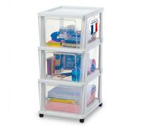 Iris Ohyama, Tour de Rangement Plastique à Roulettes, 3 Grands Tiroirs, Blanc, Ouverture Facile, Rangement, pour Salle de Bain, Chambre, Caisson, Organisateur, Sans BPA, KMC-303