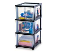 Iris Ohyama, Tour de Rangement Plastique à Roulettes, 3 Grands Tiroirs, Noir, Ouverture Facile, Rangement, pour Bureau, Chambre, Caisson, Organisateur, Sans BPA, KMC-303