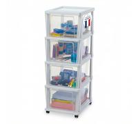 Iris Ohyama, Tour de Rangement Plastique à Roulettes, 4 Grands Tiroirs, Blanc, Ouverture Facile, Rangement, pour Salle de Bain, Chambre, Caisson, Organisateur, Sans BPA, KMC-304