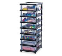 Iris Ohyama, Tour de Rangement Plastique à Roulettes, 8 Tiroirs Compacts, Noir, Ouverture Facile, Rangement, pour Bureau, Chambre, Caisson, Organisateur, Sans BPA, KMC-380