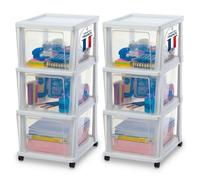 Iris Ohyama, Tour de Rangement Plastique à Roulettes, Lot de 2, 3 Grands Tiroirs, Blanc, KMC-303