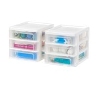 Iris Ohyama, Tour de Rangement Plastique, 3 Petits Tiroirs, Lot de 2, Blanc, Ouverture Facile, Format B6, Meuble, Organisateur, pour Bureau, Fournitures Scolaires, Papeterie, Sans BPA, CDD-XS3