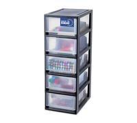 Iris Ohyama, Tour de rangement plastique noir, 5 petit tiroirs de rangement bureau, fournitures, accessoires, pour Salle de Bain, MSD-1