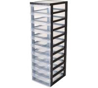 Iris Ohyama, Tour de rangement plastique sur roulettes A4, 10 Petits Tiroirs, Noir, DC-010