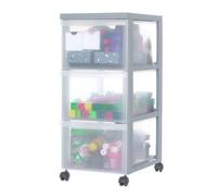 Iris Ohyama, Tour de rangement plastique sur roulettes A4, 3 Grands Tiroirs, Gris, DC-303
