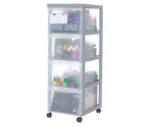Iris Ohyama, Tour de rangement à Roulettes en Plastique, 4 Grands Tiroirs, Gris, Ouverture Facile, Meuble de Rangement, Papeterie, pour Chambre, Salle de Bain, École & Bureau, Sans BPA, DC-304