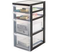 Iris Ohyama, Tour de rangement plastique sur roulettes A4, 4 Tiroirs mix, Noir, DC-322