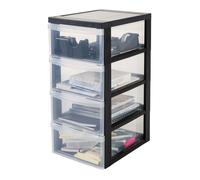 Iris Ohyama, Tour de rangement plastique sur roulettes A4, 4 Tiroirs Moyen, Noir, DC-004