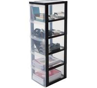 Iris Ohyama, Tour de rangement à Roulettes en Plastique, 5 Grands Tiroirs, Noir, Ouverture Facile, Meuble de Rangement, Papeterie, pour Chambre, Salle de Bain, École & Bureau, Sans BPA, DC-305