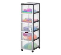 Iris Ohyama, Tour de rangement à Roulettes en Plastique, 5 Grands Tiroirs, Noir, Ouverture Facile, Meuble de Rangement, Papeterie, pour Chambre, Salle de Bain, École & Bureau, Sans BPA, DDDC-305