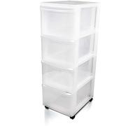 Iris Ohyama, Tour de rangement, Tour plastique, Organisateur, 4 tiroirs de 15 L, Poignées ergonomiques, Roues, Bureau, Salon, salle de bain - Design Chest DC-304 - Blanc