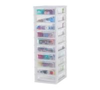 Iris Ohyama, Tour de Rangement Plastique, 10 Petits Tiroirs, Blanc Givré, Ouverture Facile, Format A4, A5 & A6, Meuble, pour Bureau, Fourniture Scolaire, Papeterie, Sans BPA, OCH-2100