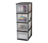 Iris Ohyama, Tour de Rangement Plastique, 4 Grands Tiroirs, Noir, Ouverture Facile, Format A4, A5 & A6, Meuble, Organisateur, pour Bureau, Fourniture Scolaire, Papeterie, Sans BPA, OCH-2400
