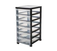 Iris Ohyama, Tour de rangement, Tour plastique, Organisateur,Tour plastique, 6 tiroirs de 7 L, Avec roues, Robuste, Bureau, Salon, salle de bain - Design Chest DC-360 - Noir