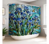 Iris Rideau de douche extra large en polyester imperméable pour salle de bain, chambre d'amis Motif floral papillon libellule printanier Bleu 274 x 183 cm
