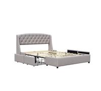iris - Solide et Confortable Lit 140x200 avec Sommier avec 4 tiroirs Tete de lit Couleur GRIS Pieds en 4 cm - 2